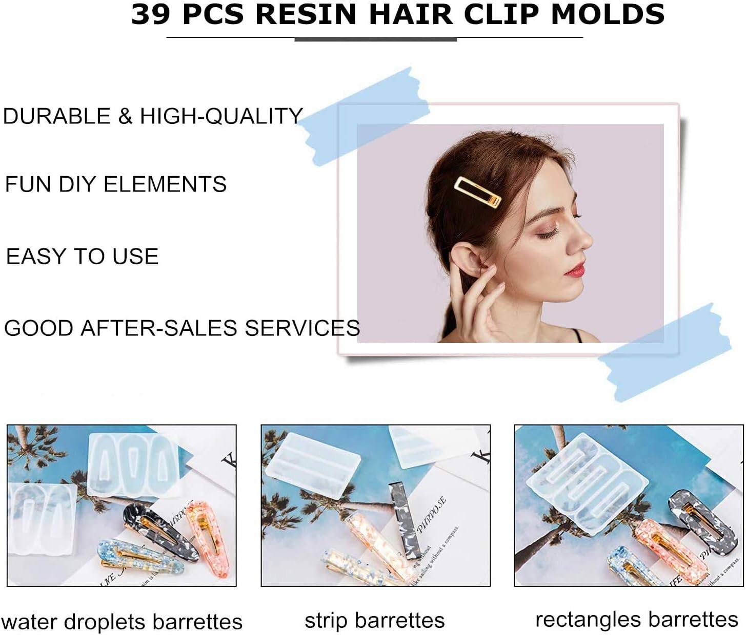 VEGCOO 39 Pcs Silicone Moulds Kit Hair Clip Resin Moulds Kit, Silicone Hairpin Casting Tools Hair Clip Making DIY Jewellery Crafts - Image 4