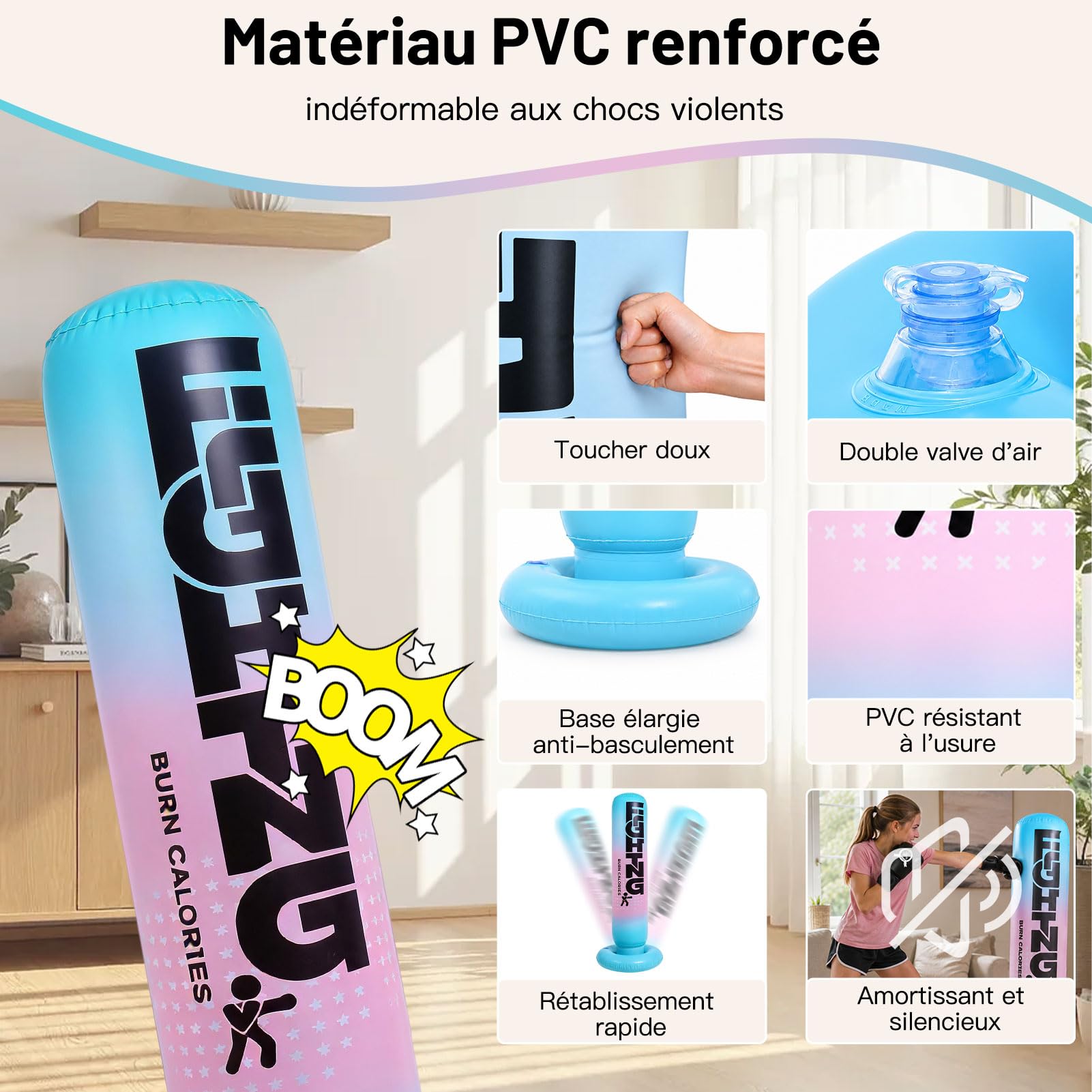 Ensemble de sac de frappe gonflable autoportant 150 cm