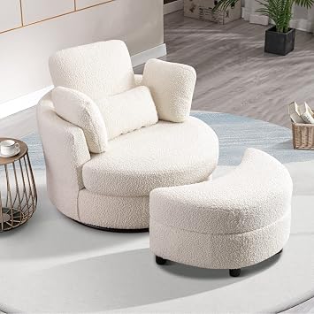 Amazon.com: Chair and A Half with Ottoman, 360° Swivel Accent Barrel ...