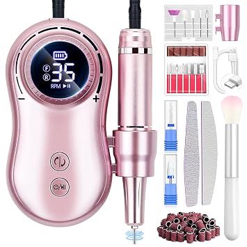 Professional Electric Nail Drill LEDSUUEI 35000RPM Powerful Electric Nail File Portable Nail Drill with 13 Drill Bits Rechargeable Efile for Acrylic Gel Nails Removing Manicure Pedicure Salon
