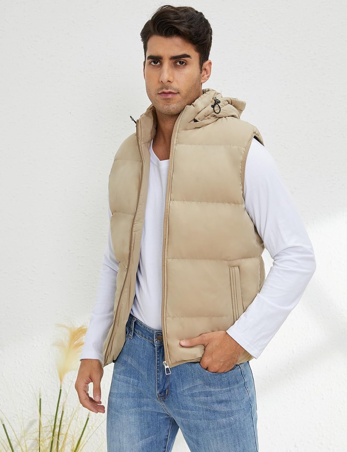 Gihuo Mens Puffer Vest with Hood Zip Up Quilted Hooded Vest - Image 2