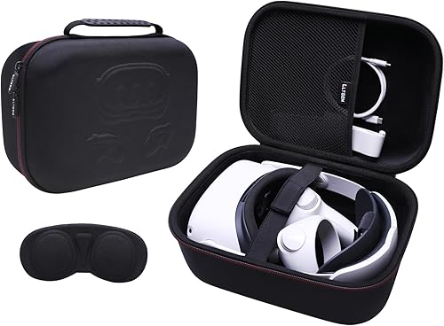 LTGEM VR Case Compatible with Meta Quest 3S / Quest 3 / Quest 2 / Vision Pro, Portable VR Gaming Headset and Touch Controllers Case with Lens