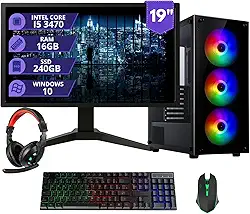 MRPC Computador Completo com Intel Core i5 3470, 16GB DDR3, SSD 240GB, GT 730 4GB, Monitor 19 HD, Kit Gamer com Teclado, Mouse e Headset