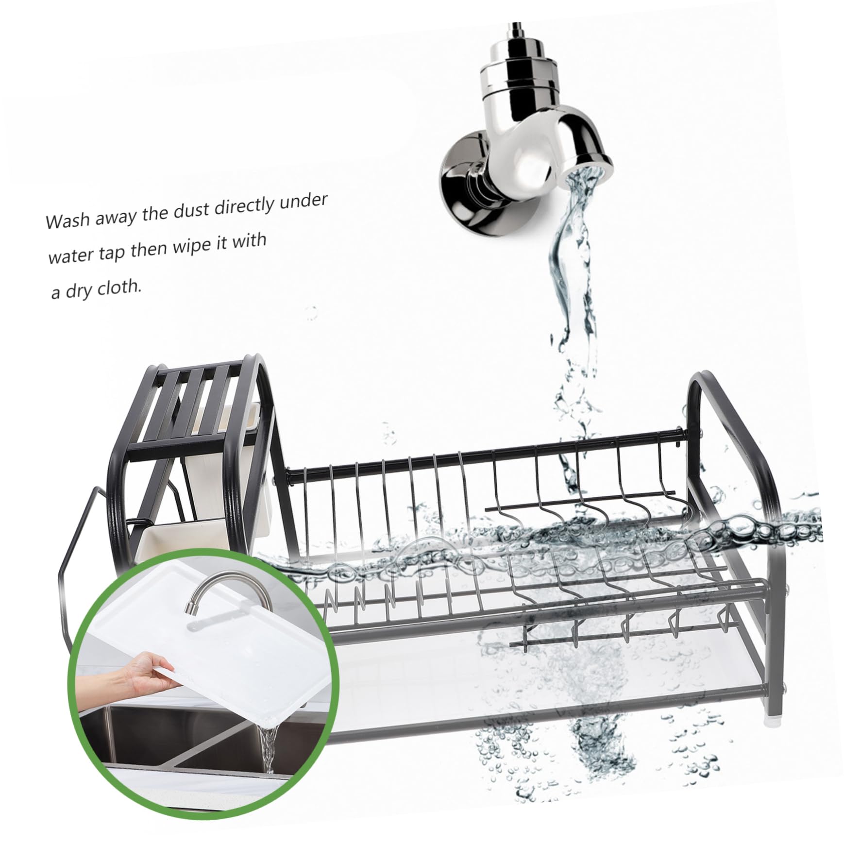 Alipis Égouttoir à Vaisselle Gain de Place Cuisine Support de Rangement Pratique en Acier Inoxydable Noir pour Bols, Assiettes et Baguettes