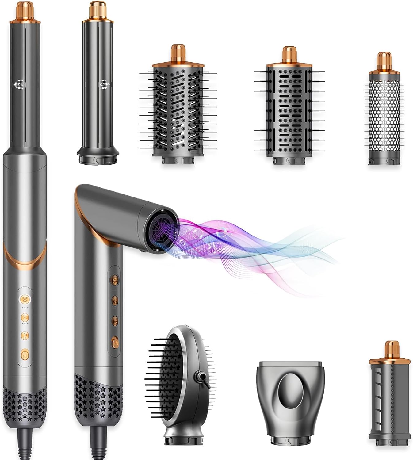 AVENHO 8 in 1 Hot Air Brush Hair Styler, High-Speed Hair Dryer Brush with Auto Wrap Curlers, Foldable Ionic Blow Dryer Brush for Fast Drying, Volumizing & Curling, Multi-Styling Tool (Gifts for Women)