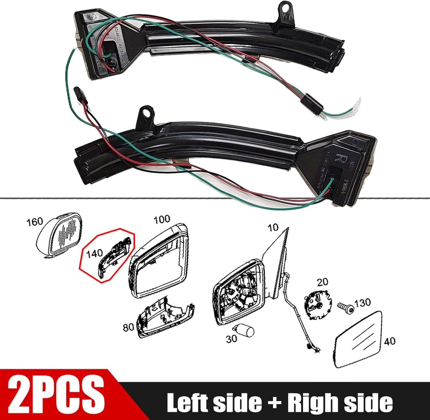 2Pcs Turn Signal Light for 14-16 BMW 5 series F10 Sedan F11 Wagon F07 LCI GT5 Fit 528ix 535i 550i 2014 2015 2016 LED Amber Mirror Cover Switchback Dynamic blue
