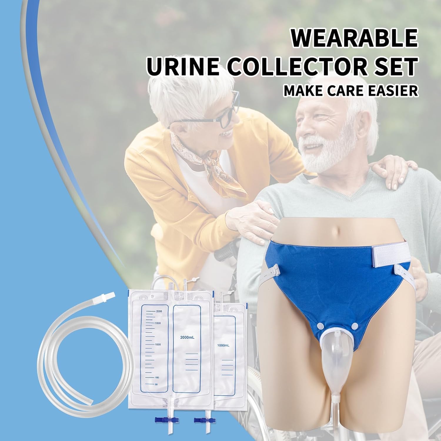 RAJry Portable Reusable Adjustable Silicon urine collector for Elderly men bed patients wearable urine bag for men urine drainage bag system for Adults male bedridden elderly (Men (Free Size) 2