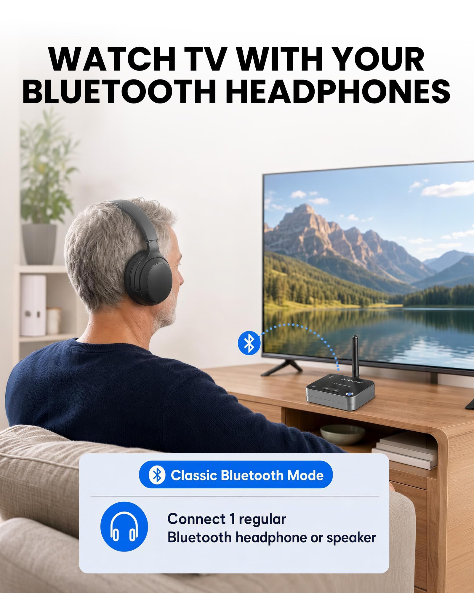 Avantree Audikast 4T - Trasmettitore TV Auracast per apparecchi acustici selezionati | Per apparecchi acustici e cuffie Auracast selezionati, con ingressi Bluetooth 5.4, aptX Adaptive, aptX HD, ottici e AUX