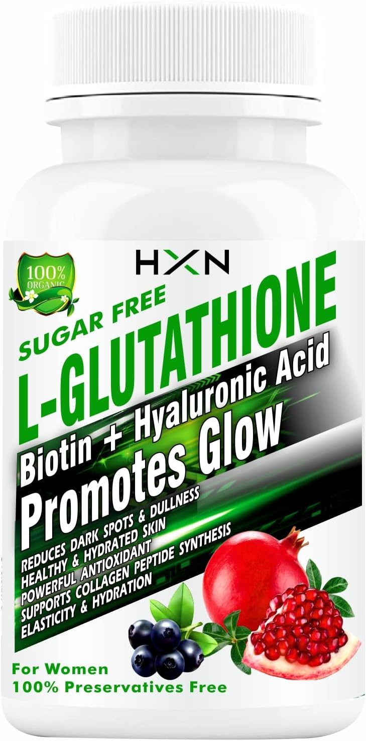 HXN Glutathione Tablets for Women | L-Glutathione Vitamin C, NAC, Hyaluronic Acid, Biotin & Collagen | Skin Health & Brightening Support | Whitening Antioxidant Supplement -90 Glutathione Tablets