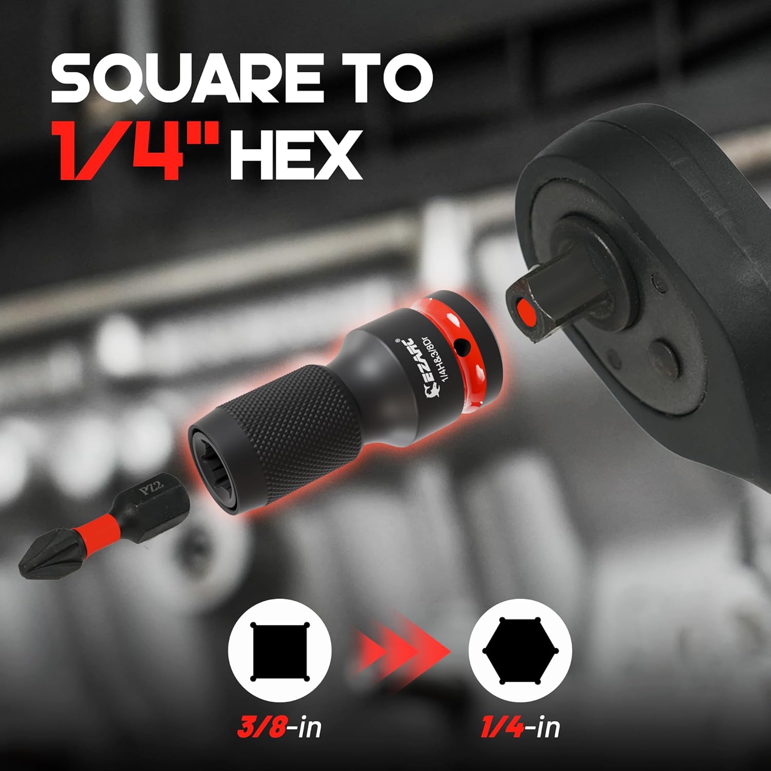 EZARC 4 Pcs Impact to 1/4 Hex Converter, 1/2 3/8 1/4-Inch Square Drive Sockets to 1/4-Inch Hex Adapter, Impact Wrench Adapters for Ratchet Wrench Drivers, Impact Bit Holders, Quick-Change Chuck