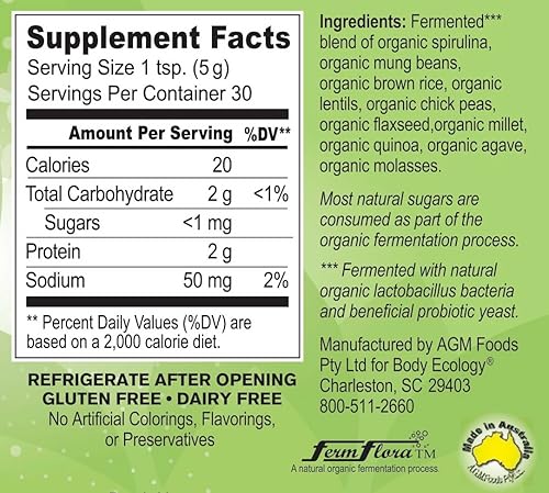 Miniatura 6 de Body Ecology Super Spirulina Plus  Suplemento orgánico de superalimentos  Fuente fermentada de probióticos  5.29 oz