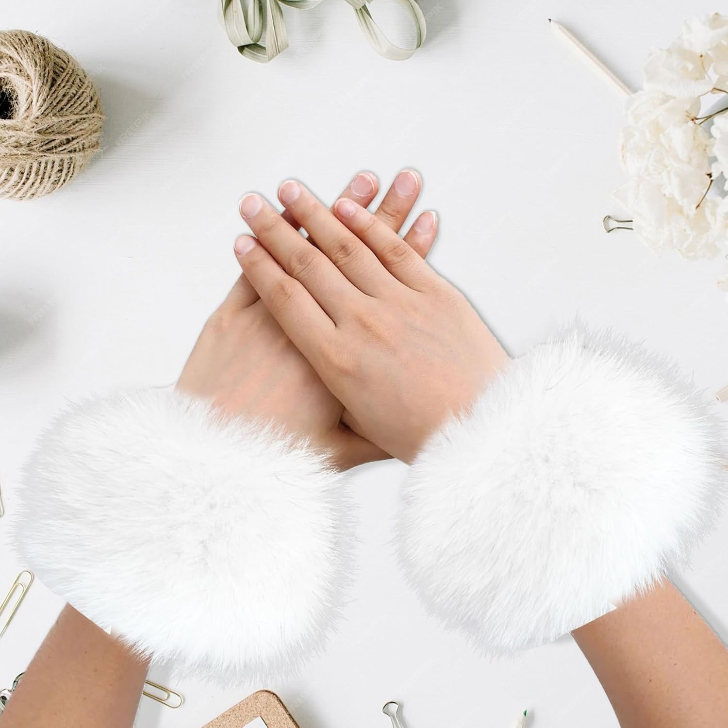 NUMJAW Fur Wrist Cuffs,Winter Fox Furry Bands Arm Warmer Women's Faux Fur Wrist Cuffs Winter Fox Furry wristbands Fluffy Fur Cuff Bracelet Arm Warmer accessories - Image 6