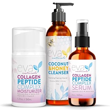 Collagen Peptide Serum, Collagen Peptide Moisturizer & Coconut and Honey Cleanser Bundle