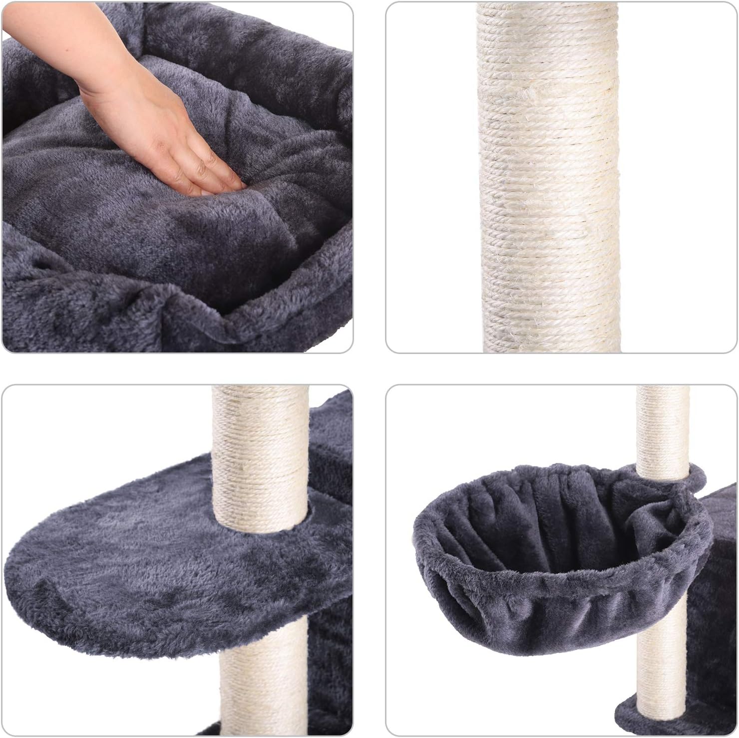 Hey-brother Extra Large Multi-Level Cat Tree Condo Furniture with Sisal-Covered Scratching Posts, 2 Bigger Plush Condos, 2 Perch Hammock, Scratching Posts MPJ031G