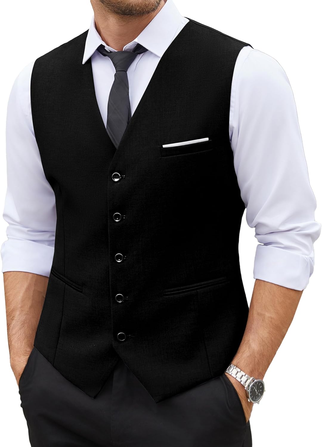 COOFANDY Men's Casual Dress Suit Vest Slim Fit Business Formal Waistcoat Vest : Clothing, Shoes & Jewelry