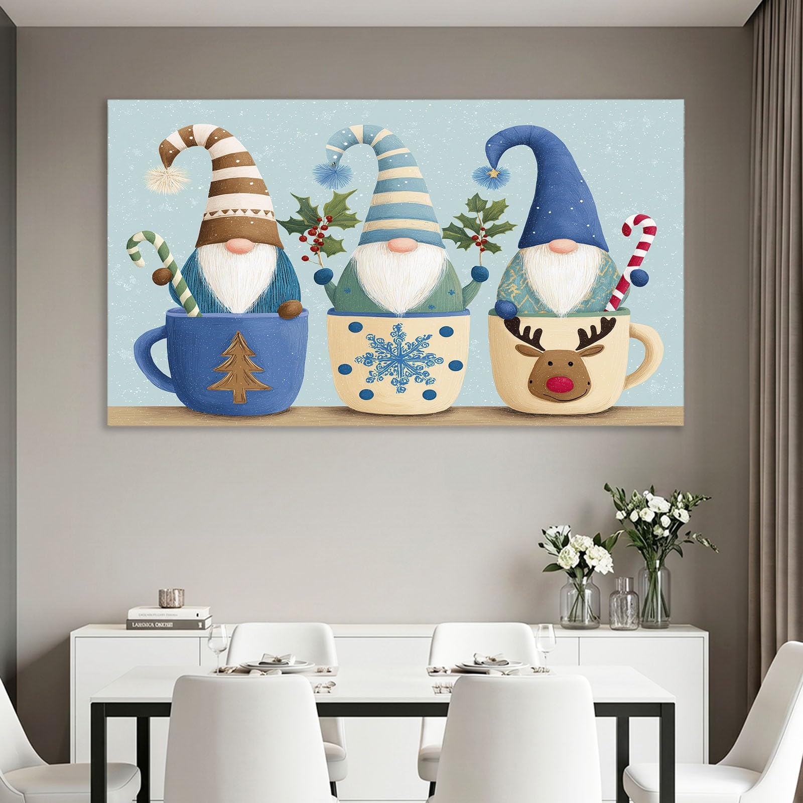 Tableau Decoration Murale Salon, Decoration Maison Impression sur Toile Naturelle Gnomes de Noël, Décoration Fête Festive Decoration Murale pour Bureau Salle Chambre 120L x 60W cm