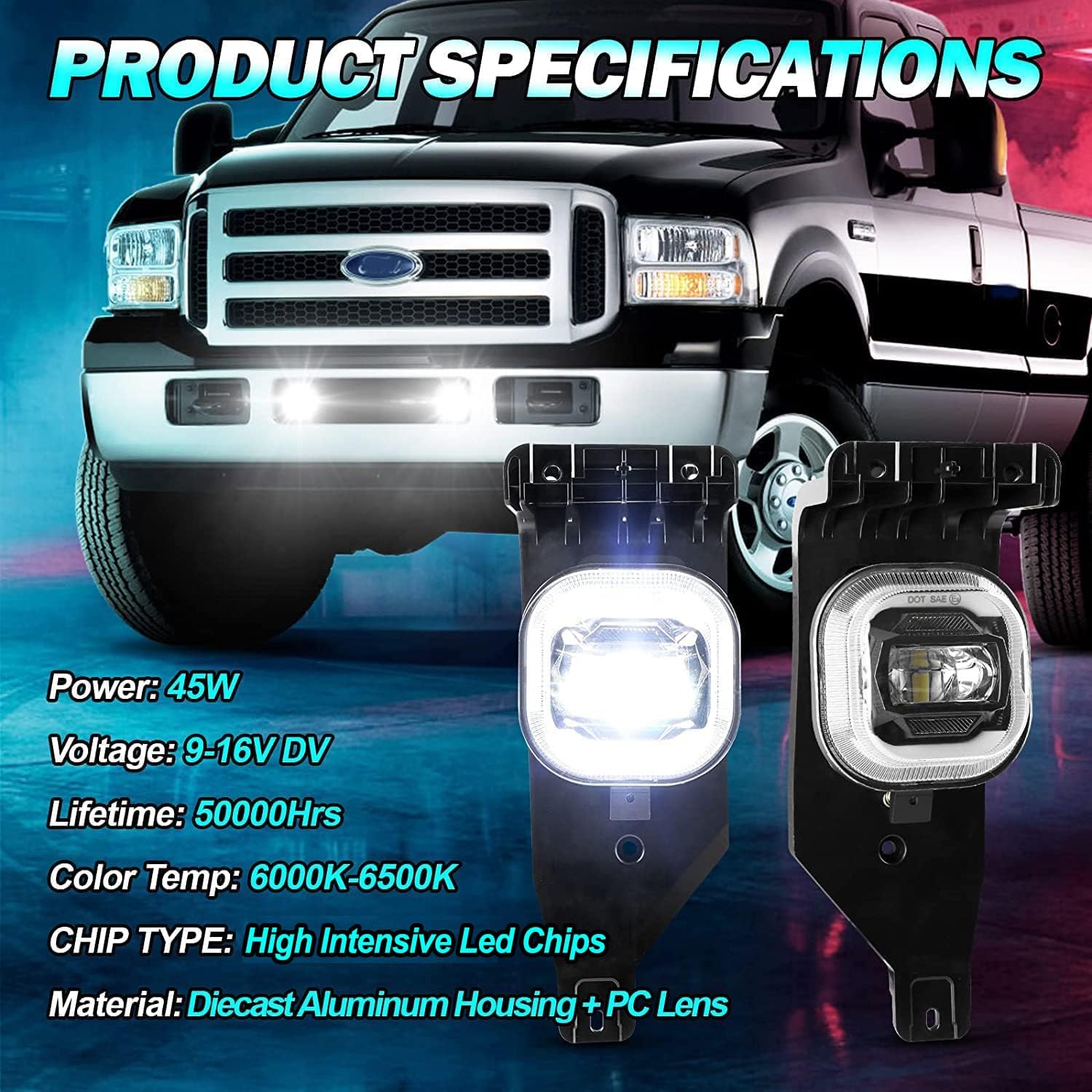 AMONLY LED Fog Light with Daytime Running Lights/Turn Signals for Ford F250 F350 F450 F550 Super Duty 2005-2007, Bumper Driving Fog Lamps Assembly Kit