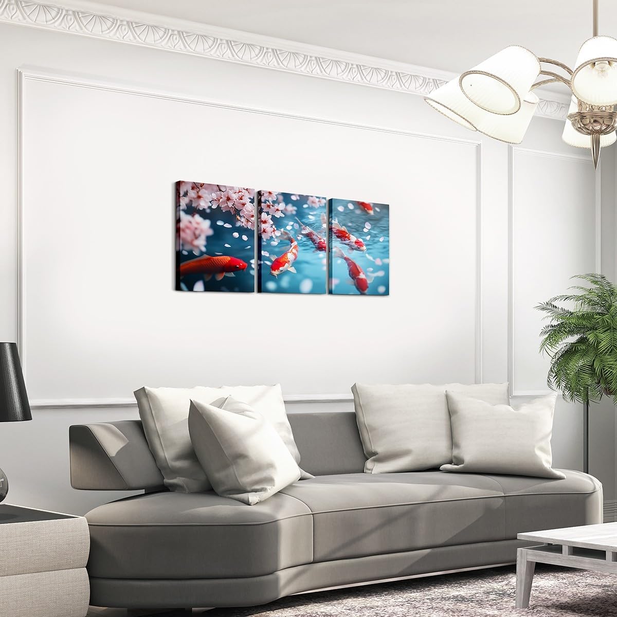 Carp Canvas Wall Art Set of 3,Koi Fish Framed Wall Art Cherry Blossom Wall Decorations,Japanese Style Canvas Prints Artwork for Walls Japan Floral Ukiyoe Flowers Hang Pictures Home Decor