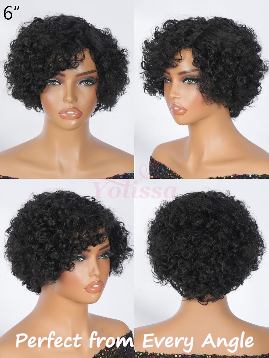 Yolissa Short Pixie Cut Wig Human Hair For Black Women 6 Inch Glueless Wear And Go Curly Pixie Bob Wigs Human Hair Comfortable Natural Black Side Part Deep Wave Short Pixie Wig Hair Beginner Friendly