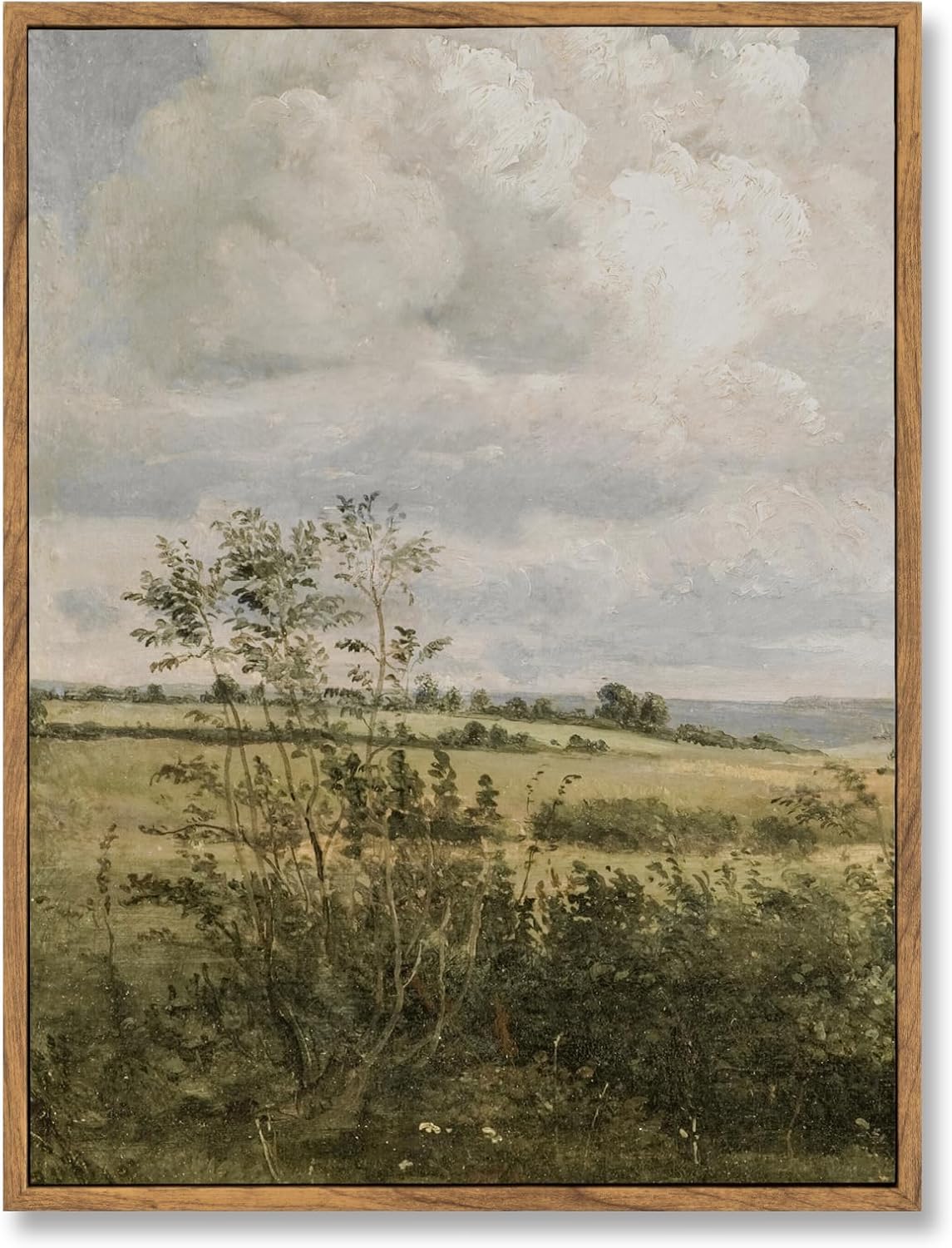 ElfLuna Wood Framed Canvas, Vintage Wildflower Field Landscape Print
