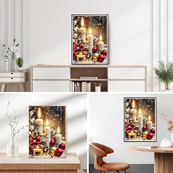 Mrnsiet Christmas Diamond Painting Kits for Adults, Christmas Candles Diamond Art for Beginners, 5D Round Full Drill Winter Diamond Painting Gem Art Kits for Home Wall Decor 12x16inch