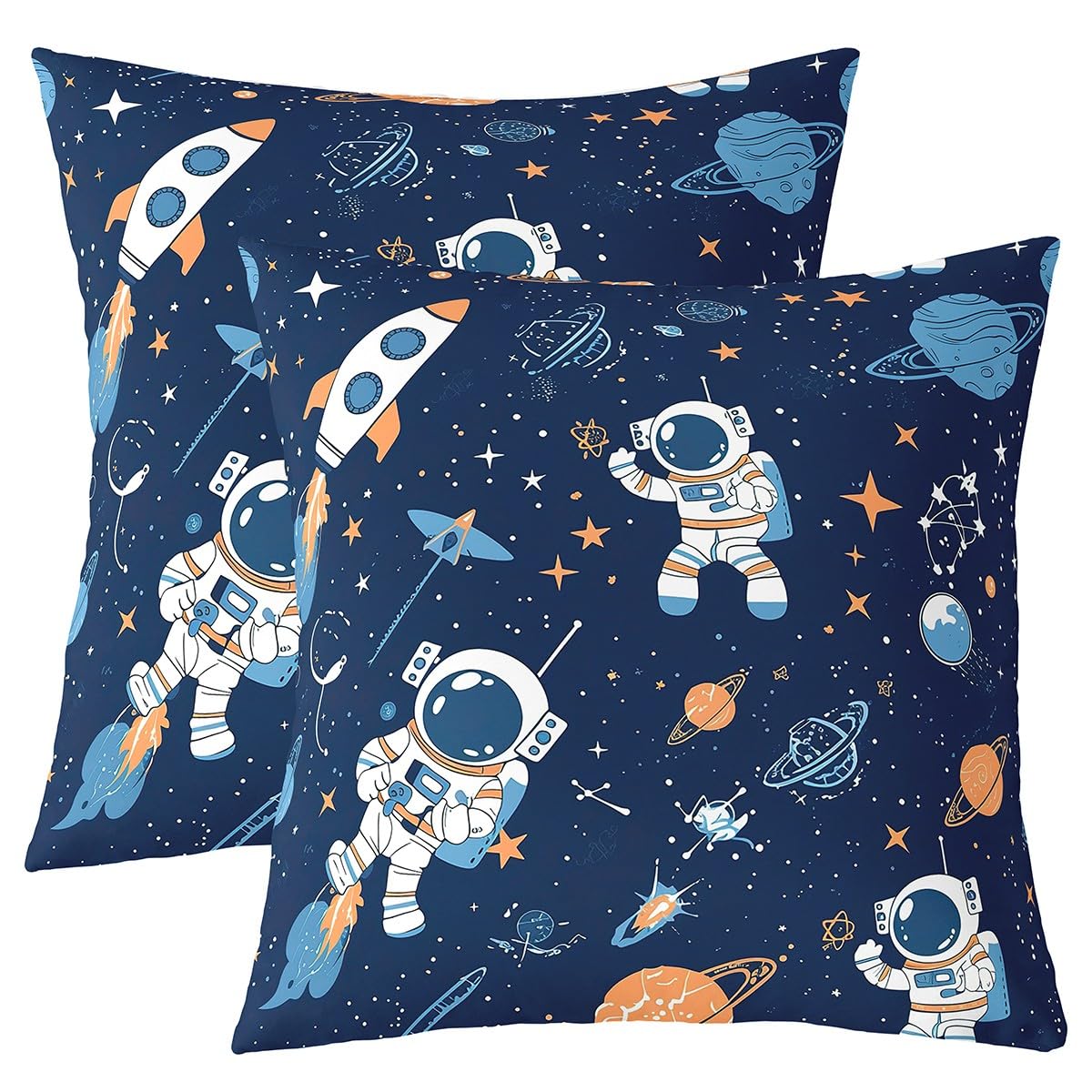 Housse coussin bleu doux Loussiesd imprimé fusée 3D déco espace 40x40