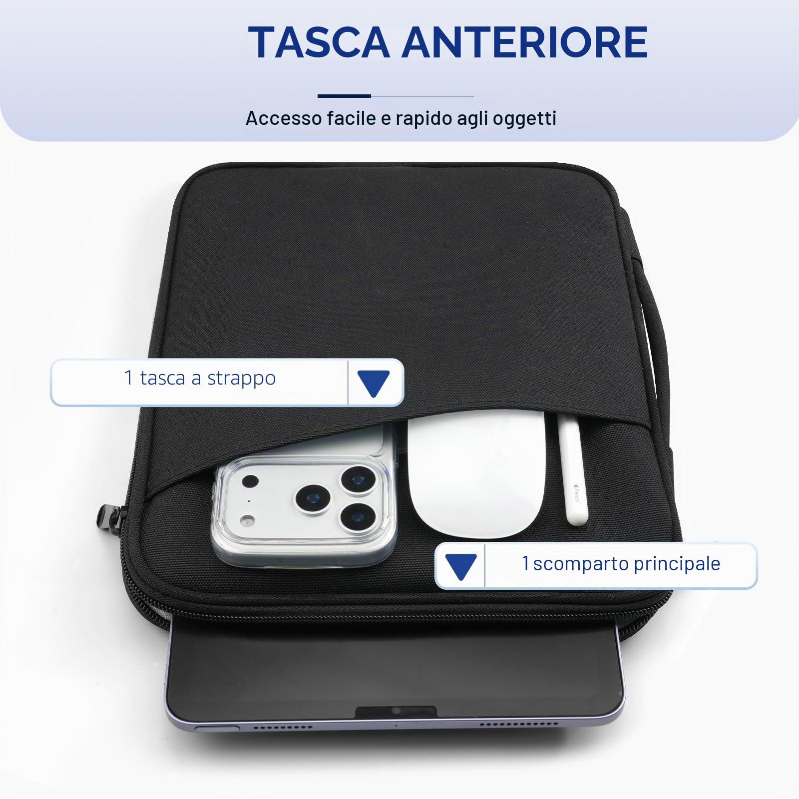 TiMOVO 9-11" Custodia per Tablet, Compatibile con iPad 11" A16 2025, iPad 10,9"/10,2"| Air 11", Galaxy Tab A9+ / A11 Plus 11", Borsa Protettiva con Tasche, Nero