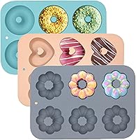 Vista 1 de Juego de 3 moldes de silicona antiadherentes para hacer donas, molde para donas, 6 cavidades, molde de silicona Heritage Bundtlette para hornear