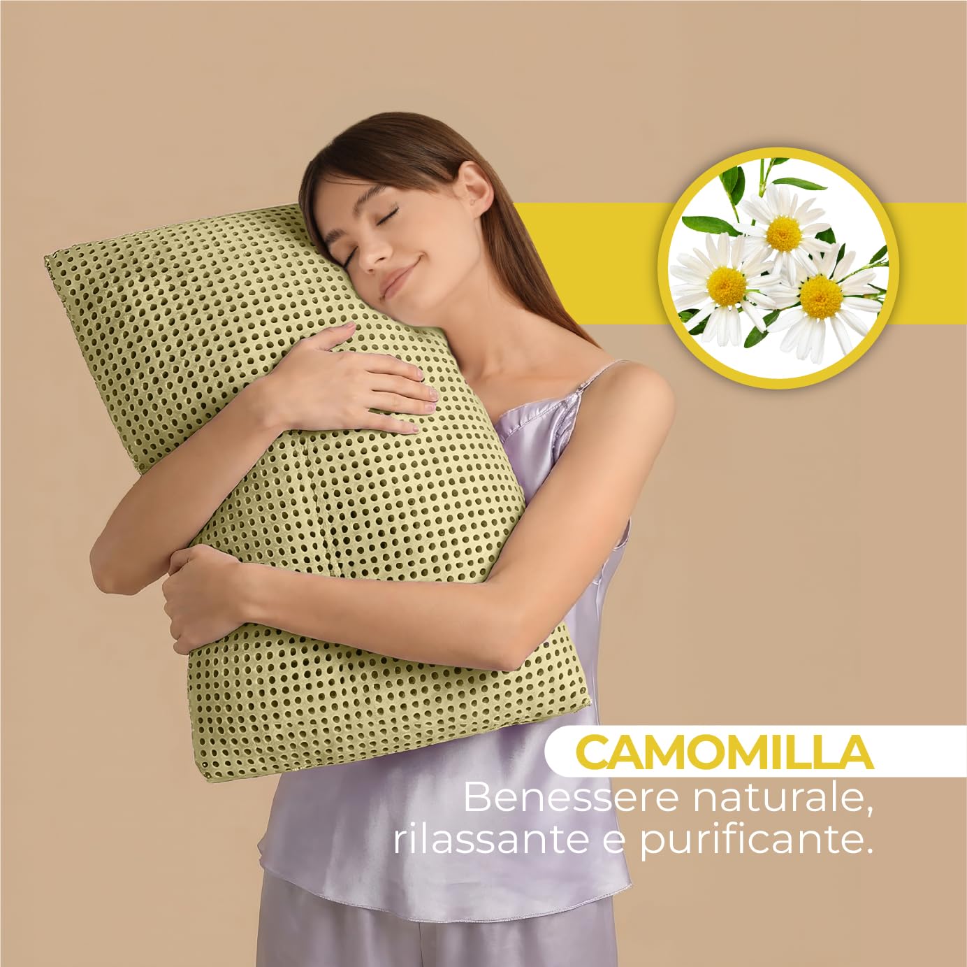 IlGruppone Guanciale In Memory Foam Microforato Profumato Aromaterapia Cuscino Letto Saponetta Prodotto Italiano Traspirante Sfoderabile Colorato Anallergico - Camomilla