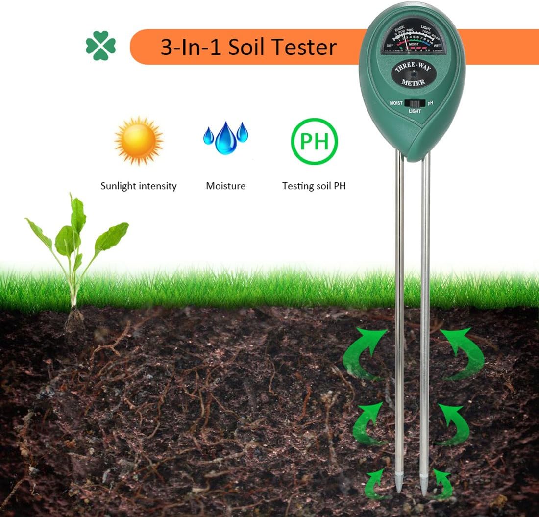 Soil Tester Plant Moisture Meter Light and PH Acidity Tester Plant Soil Tester Kit Hygrometer 3-in-1 for Garden,Farm,Lawn,Indoor,Outdoor Plants Care by Hmjunboys (No Battery Needed).