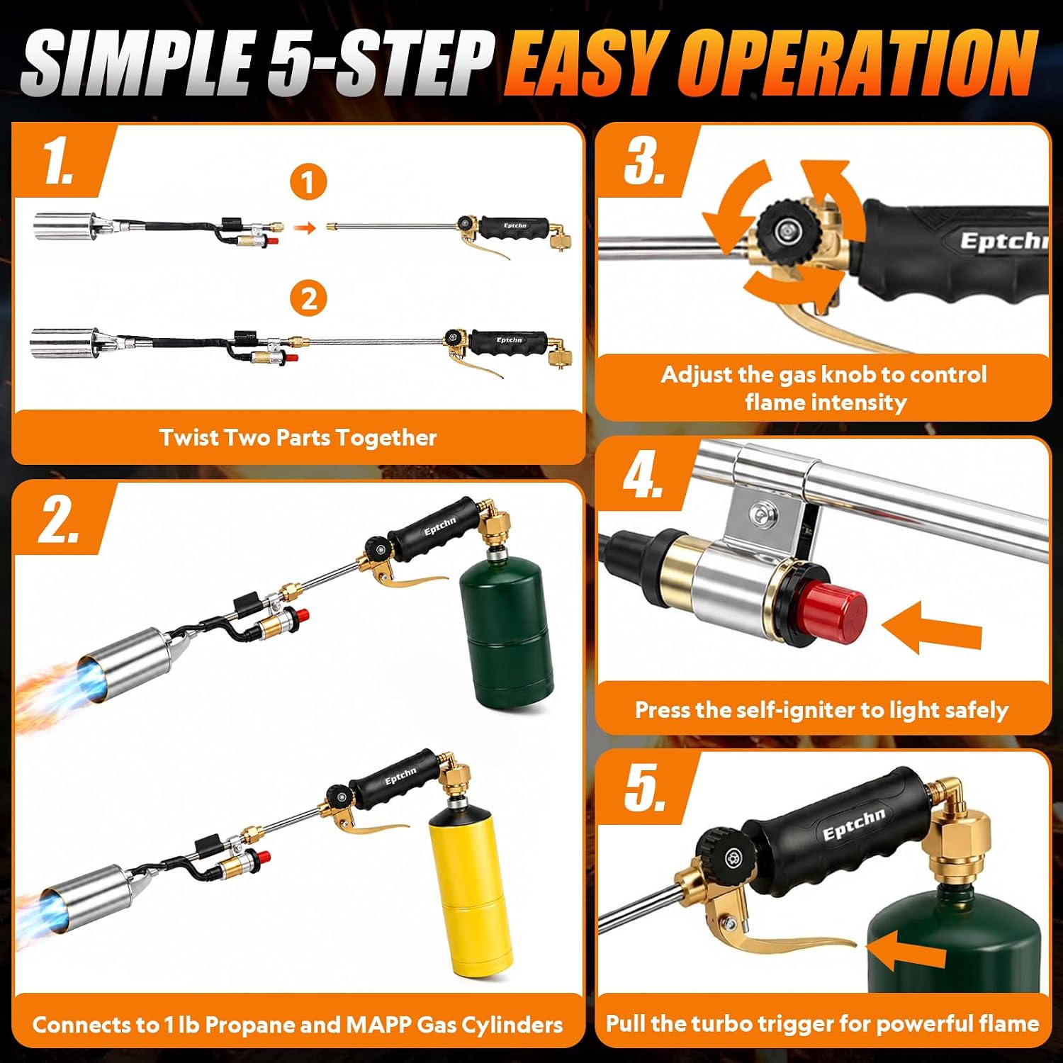 Upgraded Propane Torch Weed Burner with Dual Flame Control – Gas Valve & Turbo Trigger, Self-Igniting 33.4" Heavy Duty Weed Torch, Up to 4000°F for Weeding, Snow Melting & Roofing