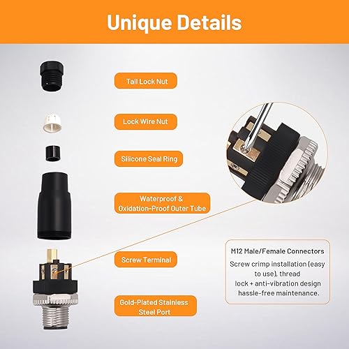 Miniatura 71 de Elecbee Conector de cable M12 Circular Impermeable Enchufe de Aviación Terminación de Tornillo Instalable en Campo Desapantallamiento Recto