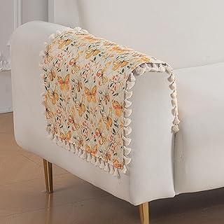 HOKIPO Sunlit Butterfly Quilted Sofa Armrest Cover Mat - 1 Pair | 'Tassel Twigs' Series (IN-987-T3*2) Price In India