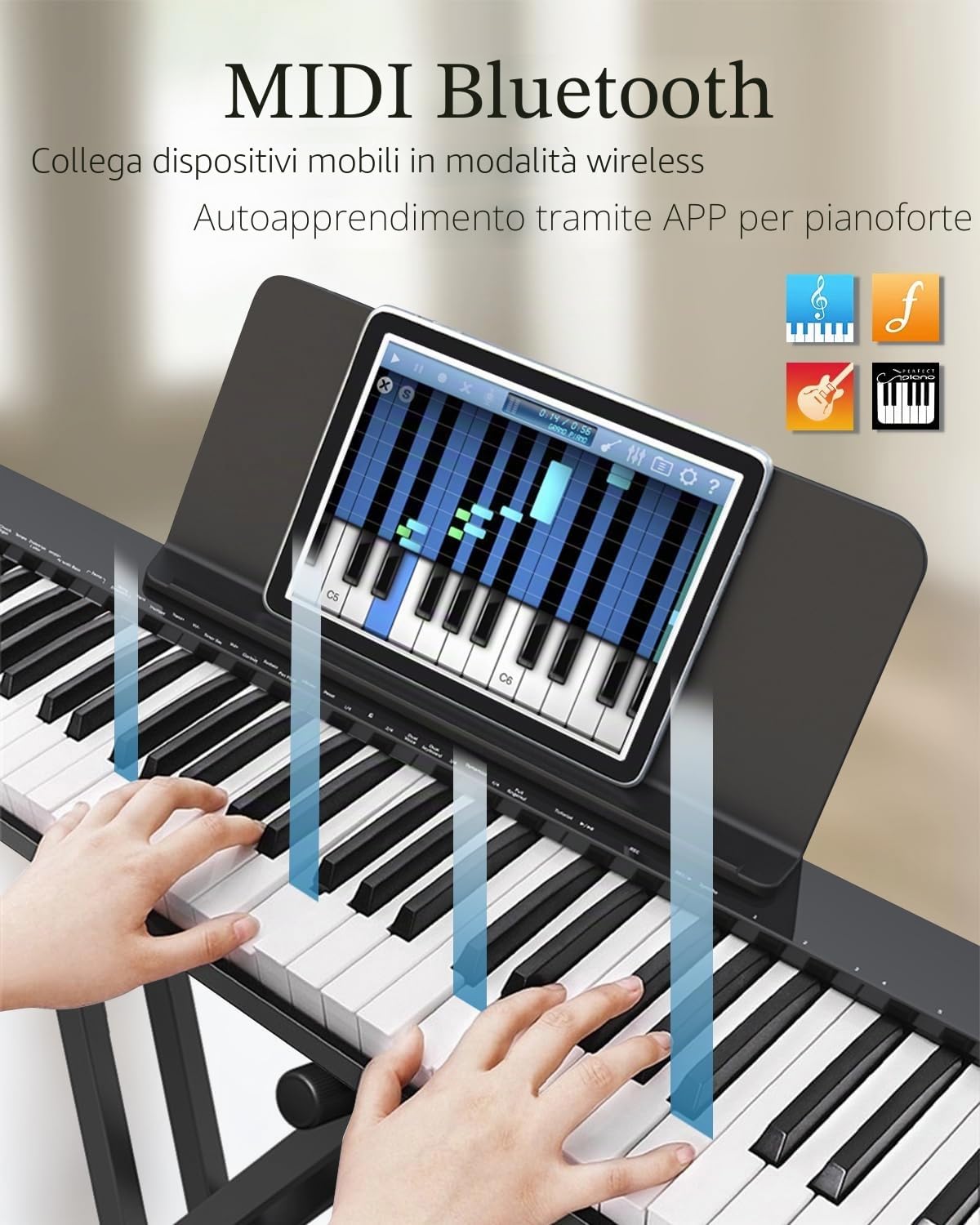 Longeye Pianoforte Digitale 88 Tasti Tastiera Elettrica Semipesata Compatta per Principianti con Supporto, Borsa, Pedale Sustain Nero Slim-88