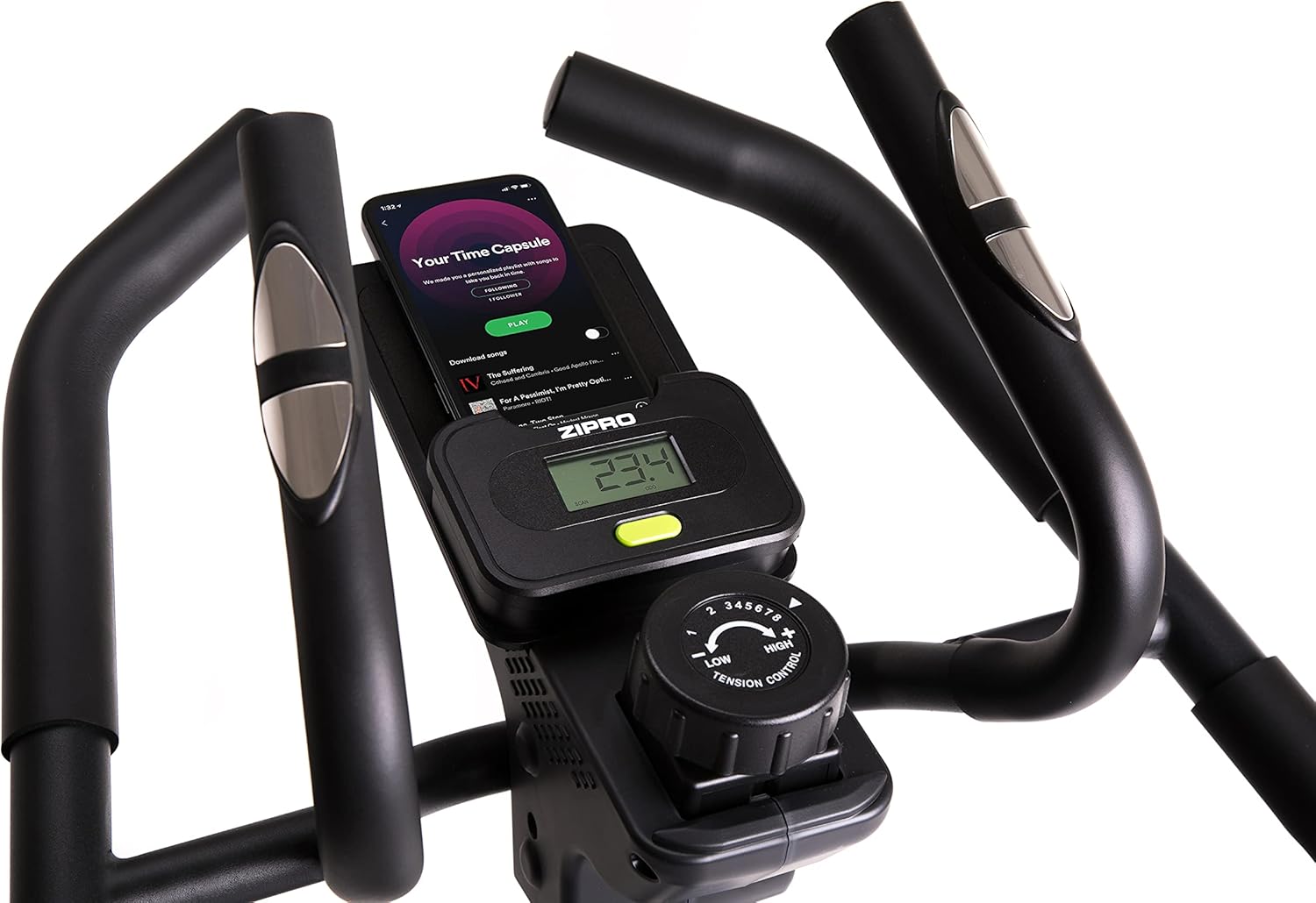 Close-up of the mobile device holder on the Zipro Climber