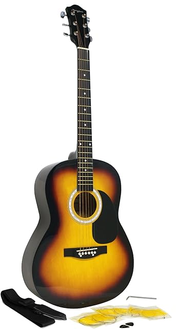 Martin Smith Acoustic Guitar with Guitar Strings, Guitar Plectrums & Guitar Strap - Sunburst