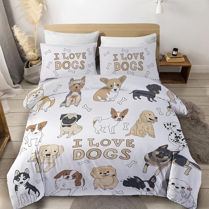 Sleepwish Dog Print Bedding Queen Set Pug Retriever