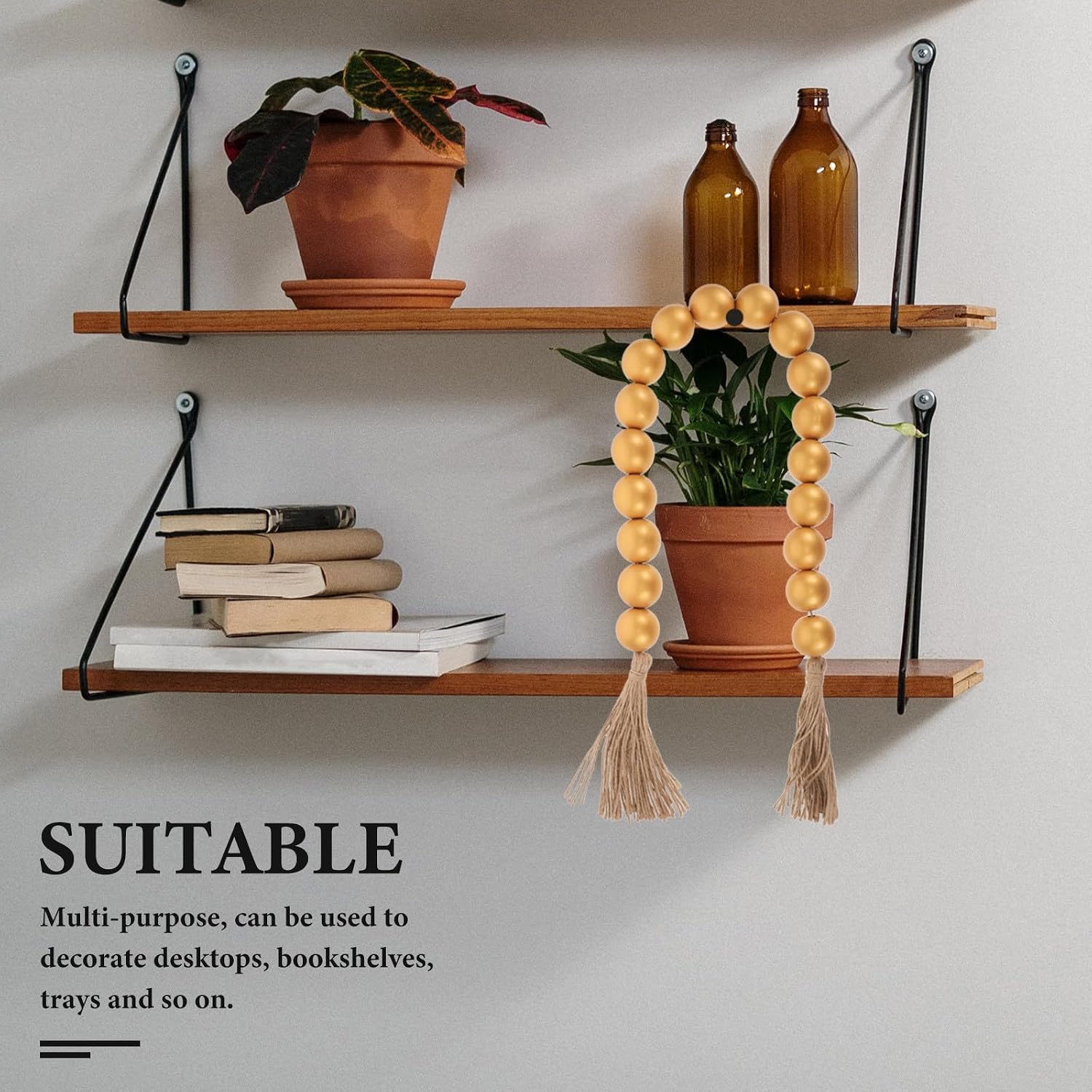 Farmhouse Wood Bead Garland with Tassels, Rustic Wood and Cotton Rope Material, Unique Touch and Distinctive Design for Party Decor and Adorning Coffee Tables, Bohemian Style