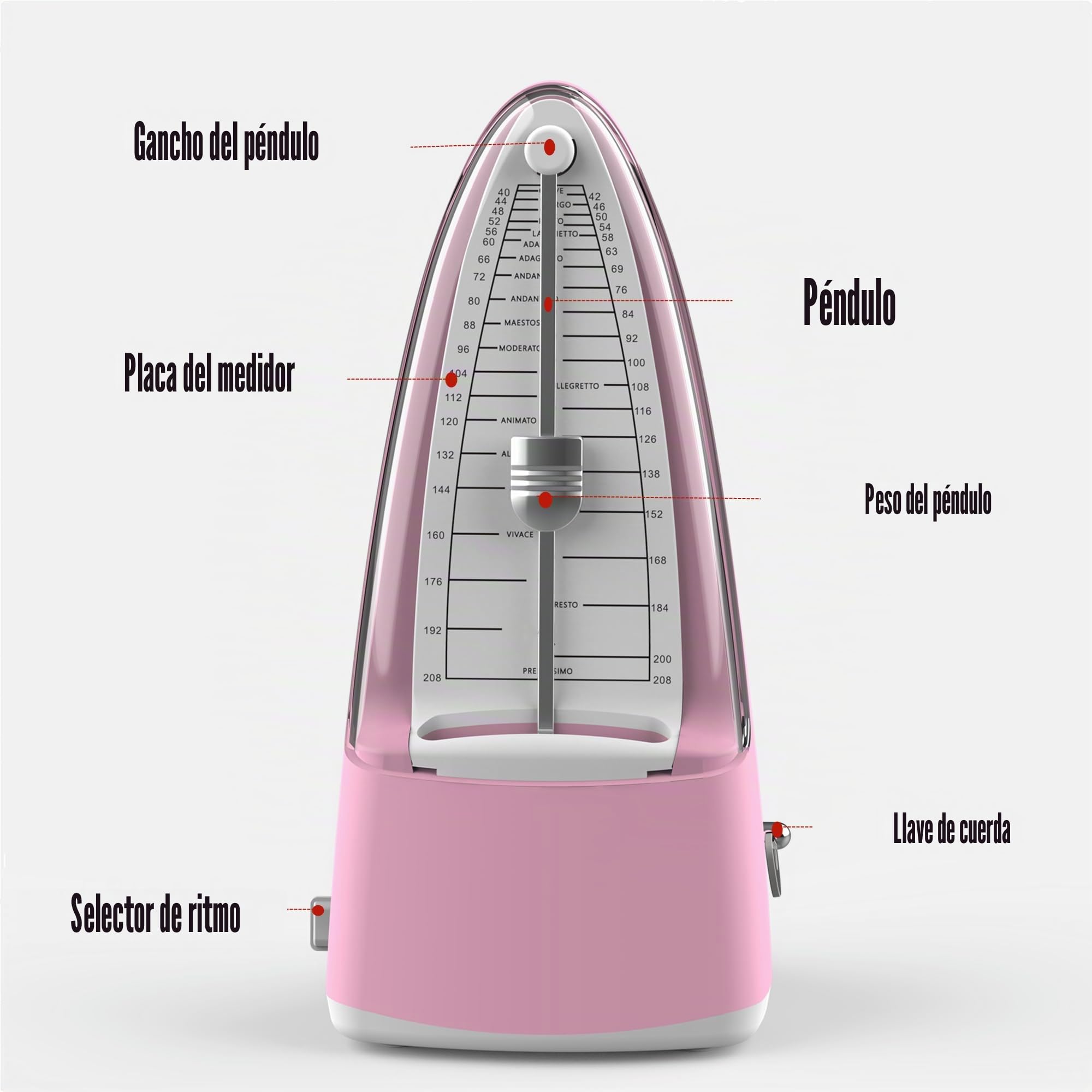 Metrónomo Mecánico, Ritmo Preciso Volumen Moderado Forma Sencilla, Adecuado para Piano/Violín/Ukelele etc., Regalos Metrónomo Macaron Rosa