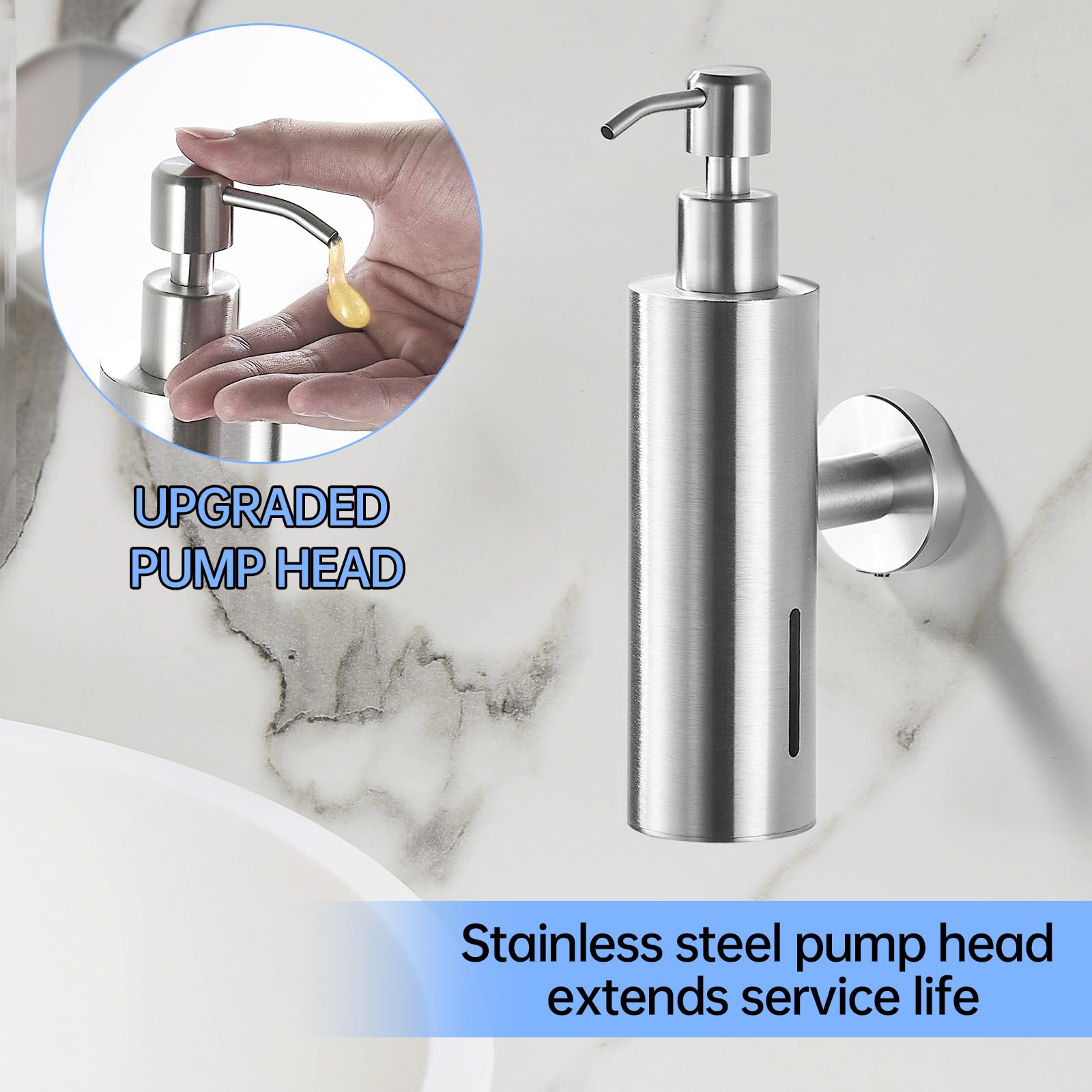 Seifenspender, Wandmontage, Edelstahl, für Badezimmer, gebürstetes Nickel
