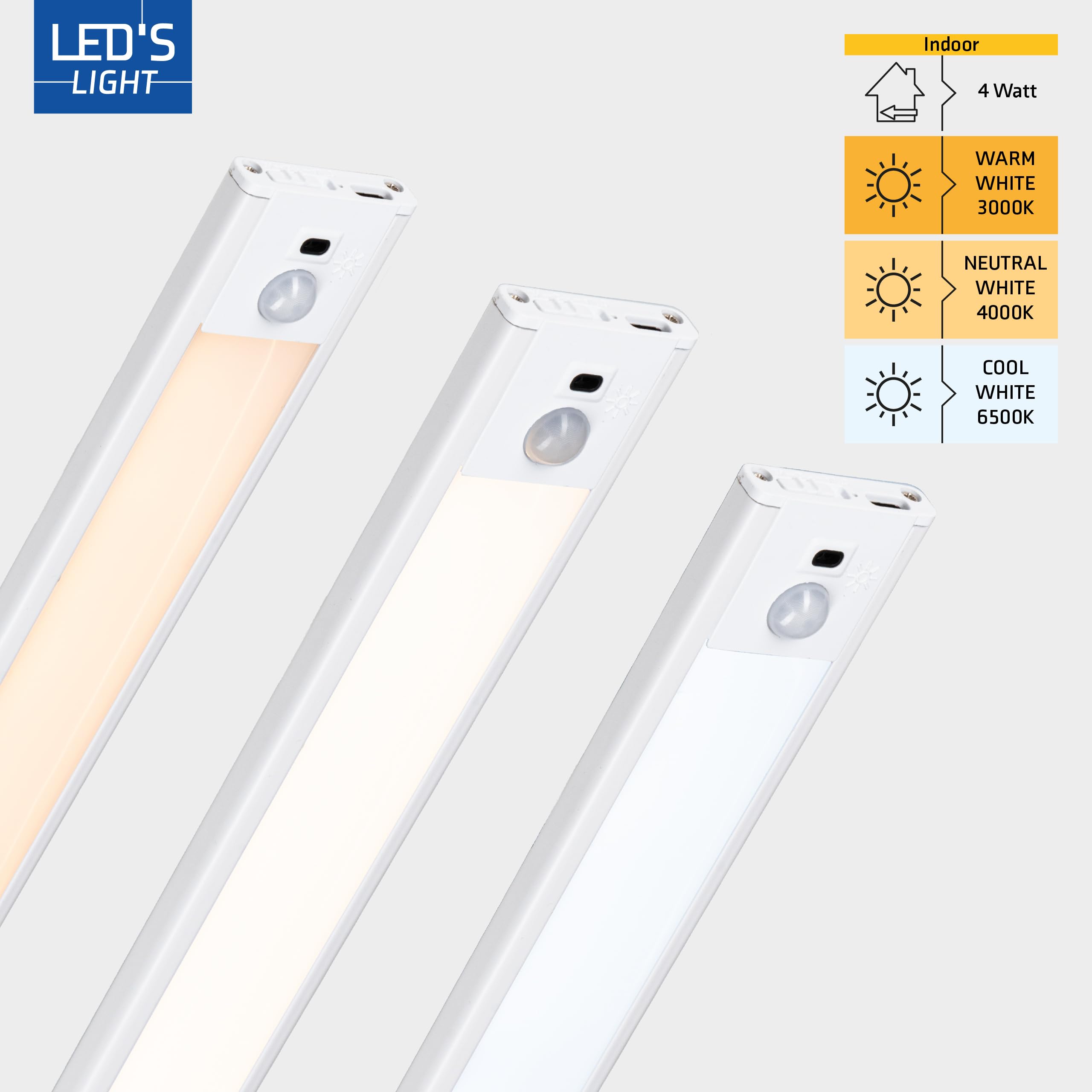 LED's light Unterbauleuchte 80cm Schrankleuchte 4W mit Bewegungssensor Winksensor Akku USB-C dimmbar CCT warmweiß neutralweiß kaltweiß Magnethalter - 2 Stück