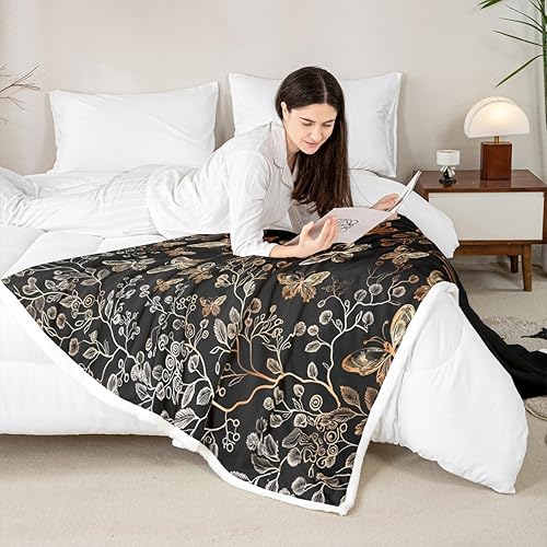 Miniatura 3 de Butterfly Throw Blanket,Modern Branch Leaves Bed Plush Blanket for Living Room Decor,Abstract Animals Plants Printed Couch Bed Sofa Soft Cozy Kids