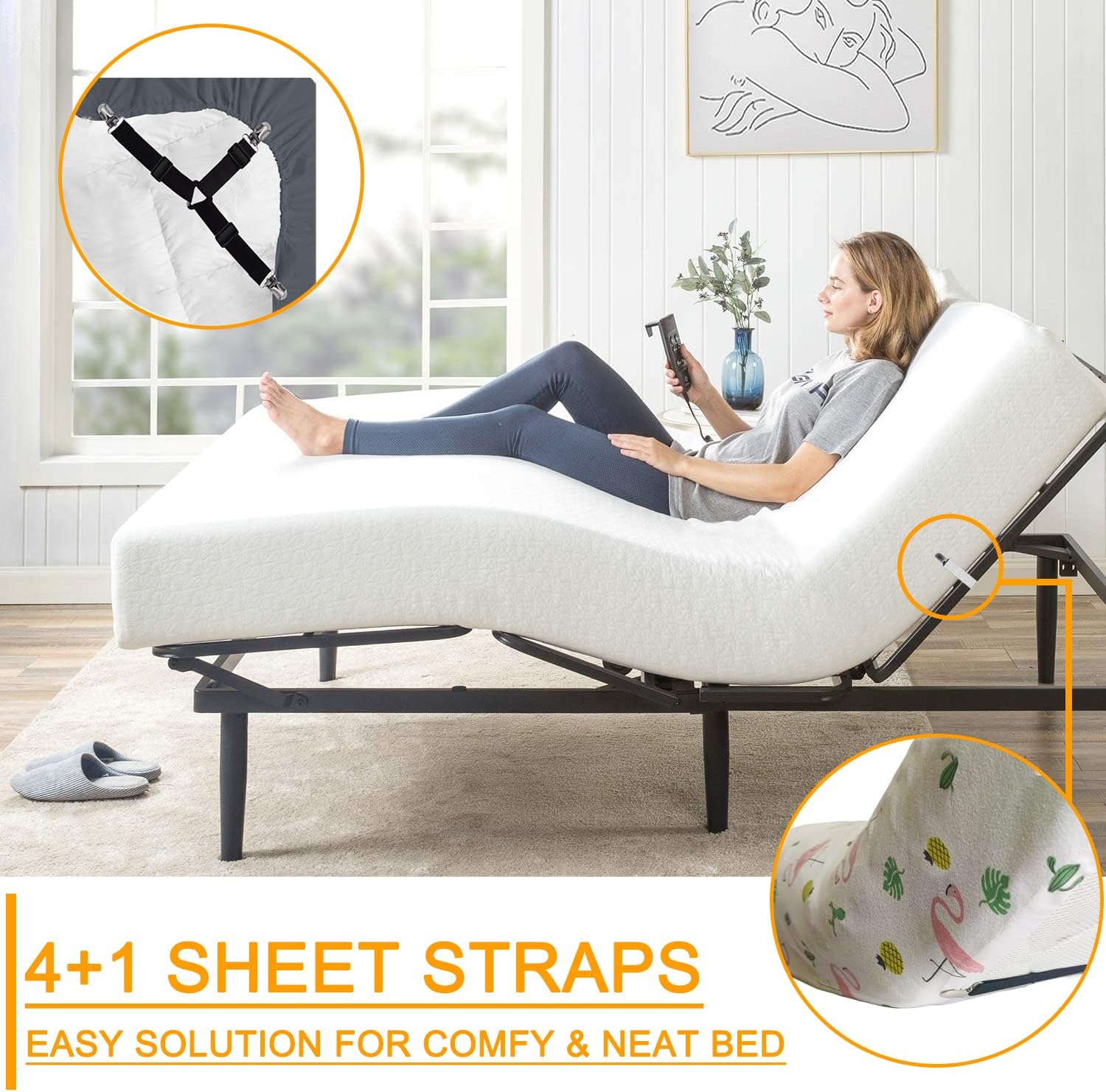 Waclobe Bed Sheet Straps Set 4+1 Pcs. Sheet Holders for Corners, Bedsheet Clips Elastic Adjustable Sheet Fasteners Heavy Duty Fitted Sheet Grippers for Bedding Sheet (Black) : Home & Kitchen