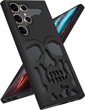 Lotadilo for Samsung Galaxy S24 Ultra Case - Skull Skeleton for Men Boys Grils Women Cool Pattern Gothic Design Hollowed Protective Soft Cover for S24 Ultra Case,Black