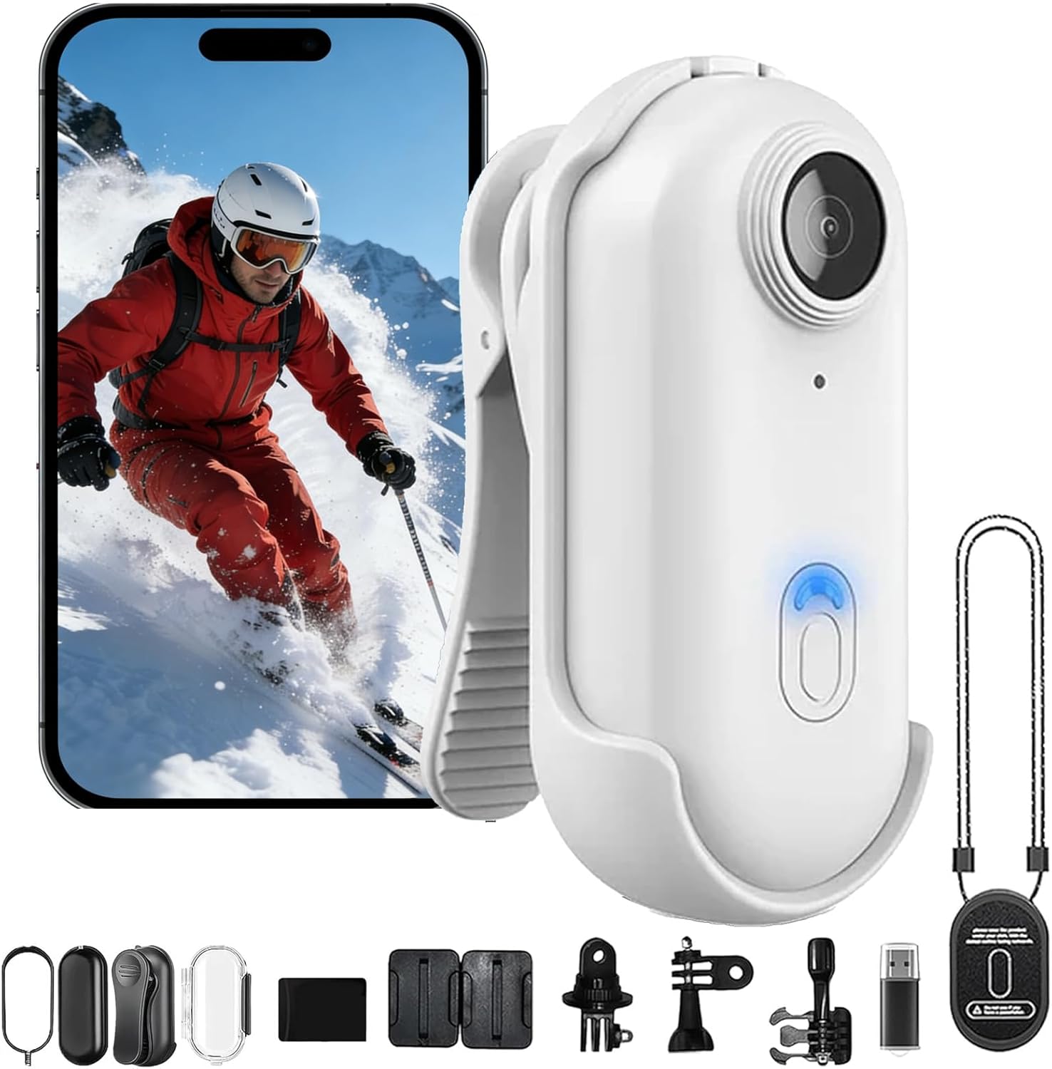 2026 New POV Record PRO 2.0, POV Waterproof 4K Pro Camera, 128G New Ultra Wide Hands-Free 4K POVS Camera, Night Vision Waterproof for Motorcycle, Bike, Swimming Daily Records (White-128GB)
