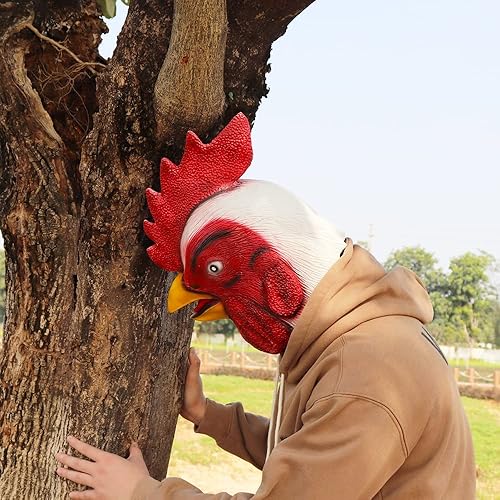 Miniatura 7 de Máscara de cabeza de pollo para adultos, divertida máscara de gallo para Halloween, fiesta de disfraces, carnaval, utilería