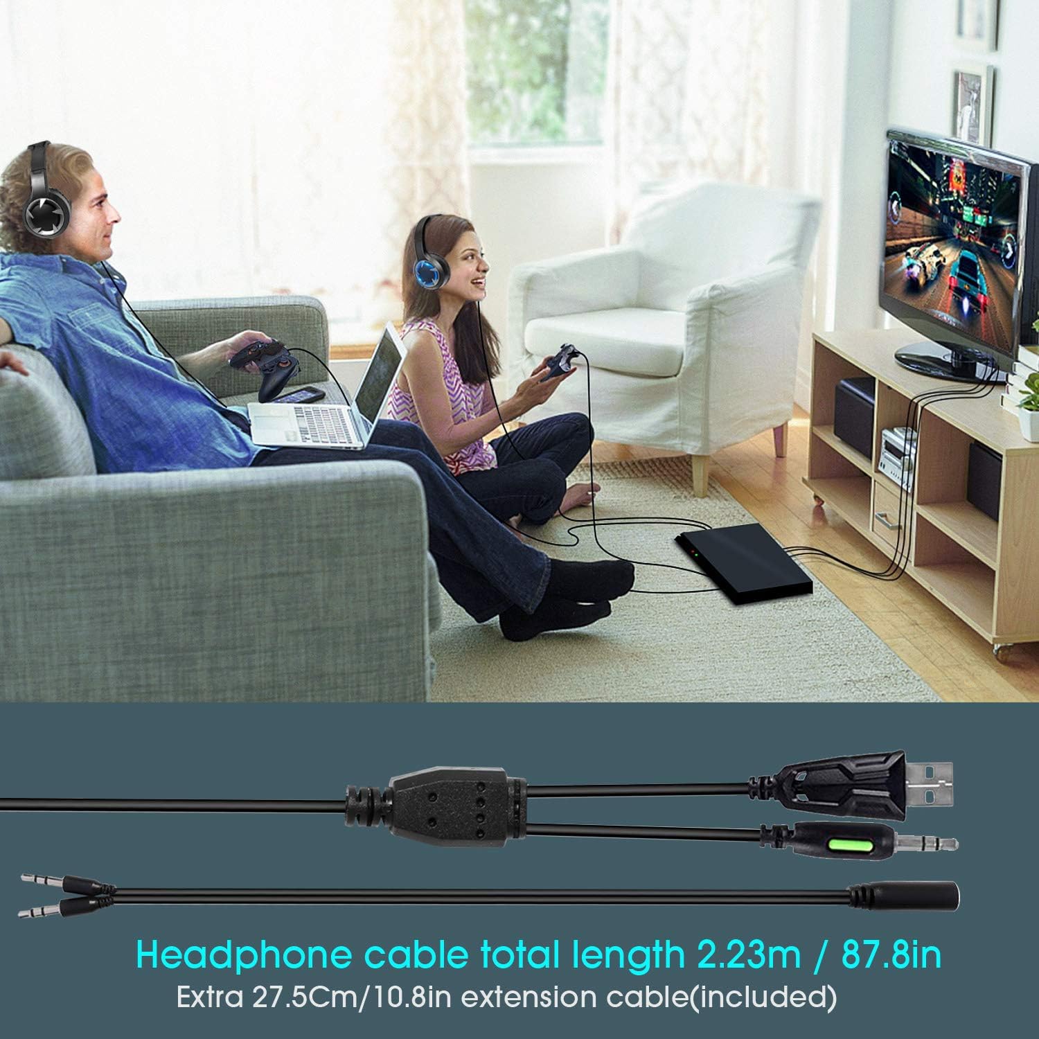 TURN RAISE 3.5mm Stereo Gaming Headset, Noise Cancelling Over Ear Headphones with Mic, LED Light, Bass Surround, Soft Memory Earmuffs for PC, Laptop, Tablet, Smartphones (Black)