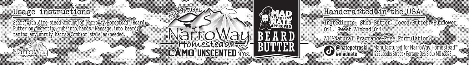 Narroway All Natural Beard Butter 4 oz Jar (Camo Unscented)