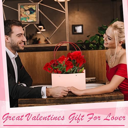 Miniatura 5 de Geelin 30 bolsas de regalo de flores, bolsas de ramo de papel, caja de flores rectangular para arreglos, caja de ramo impermeable con asas,