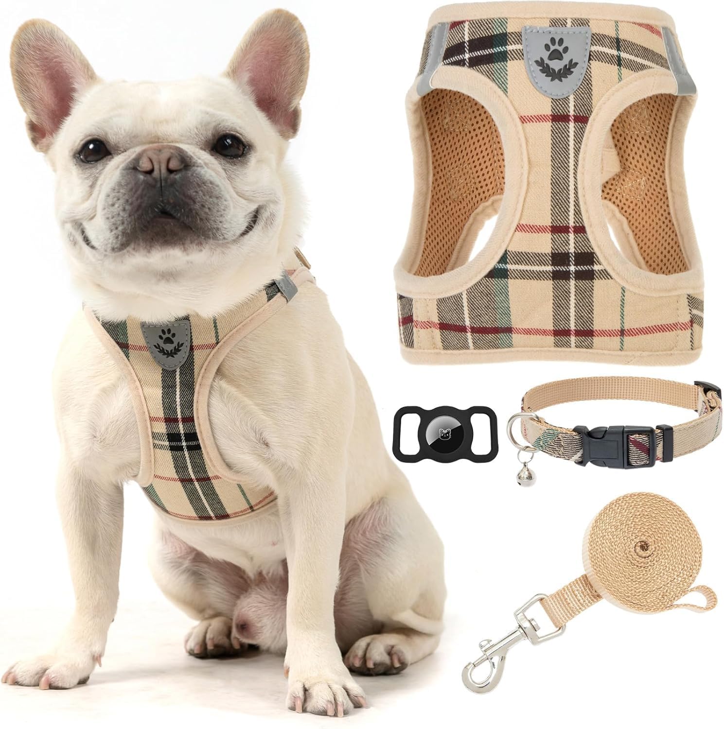 Dog Harness Mesh Breathable Comfortable Pet Vest No Pull Adjustable Soft Padded Dog Power Strap (Beige, XXS)